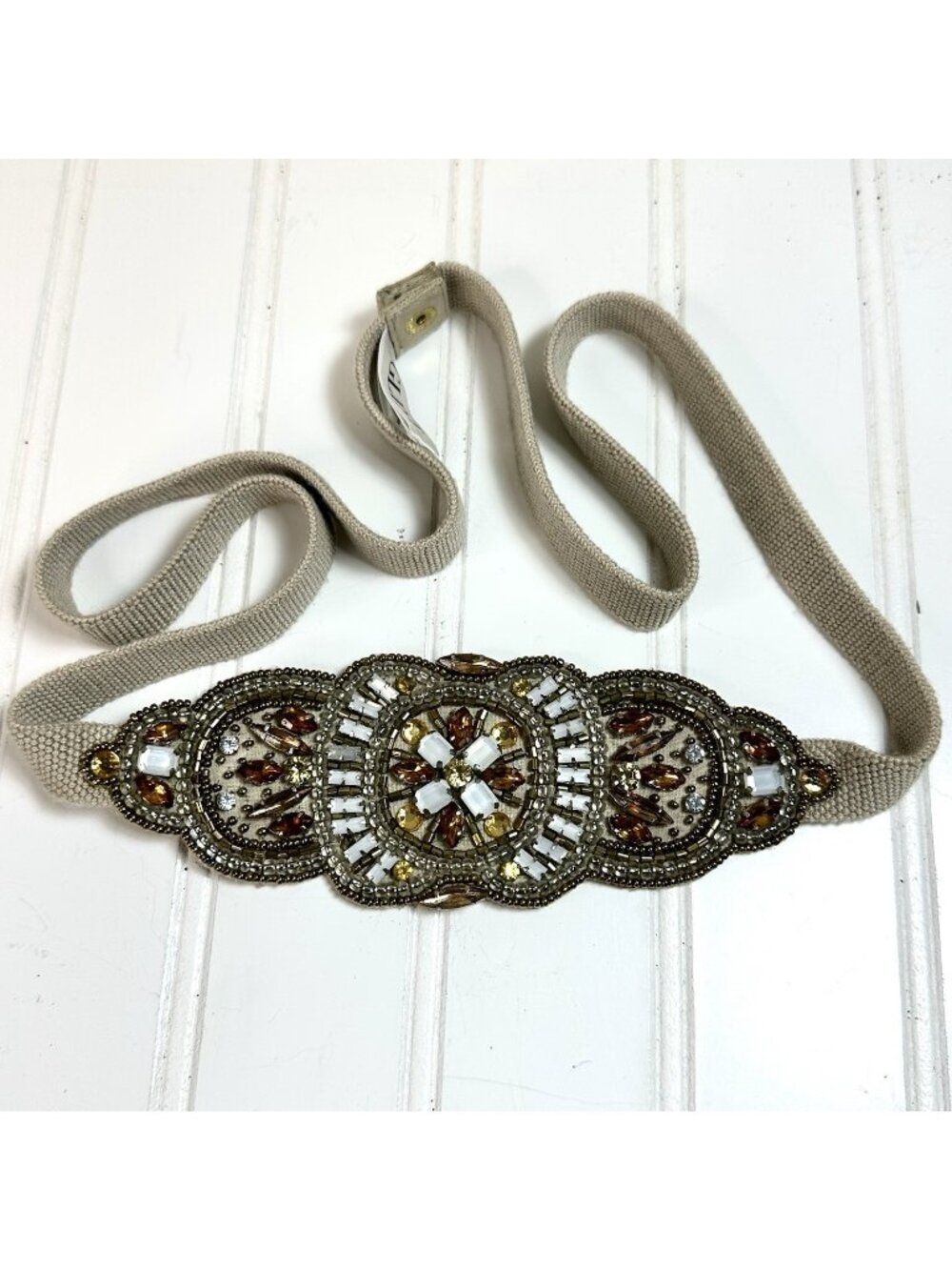 Glint Beaded Sash Belt Bridal Wedding Formal Amber Gold Ivory Rhinestones 36-56”